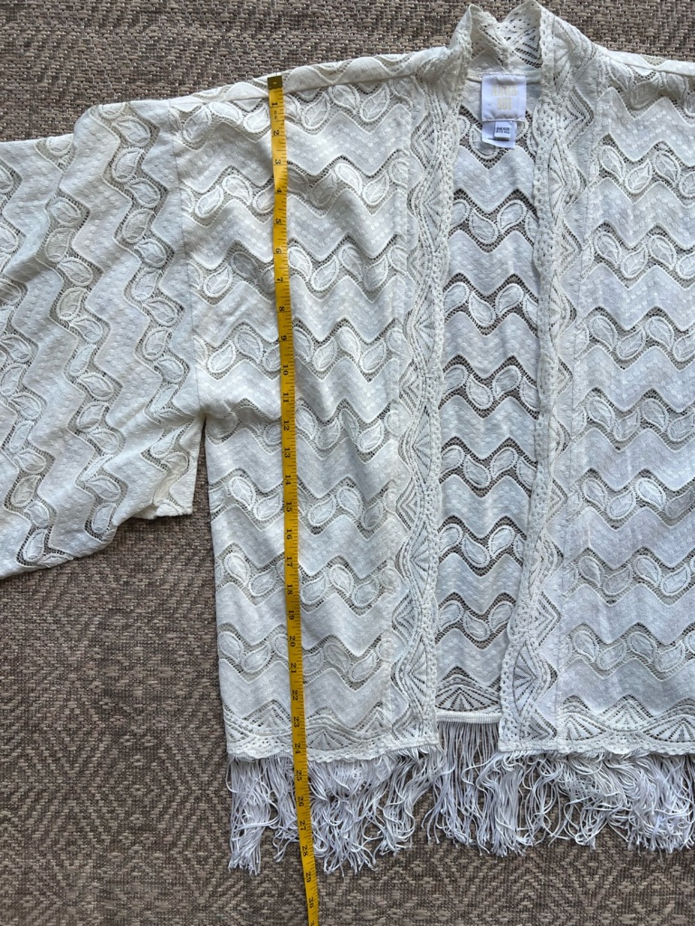 Anna Sui Boho Crochet Lace‎ Fringe Kimono Ivory White One Size - Picture 6 of 8